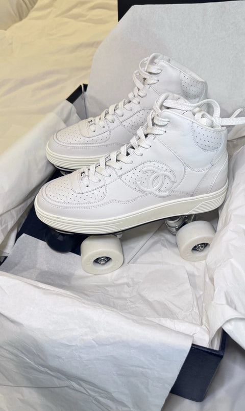 Exclusive LIMITED EDITION AUTH CHANEL SHOES/ ROLLER SKATES Cruise 2024 in White On White Sz 38