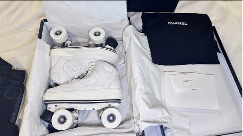 Exclusive LIMITED EDITION AUTH CHANEL SHOES/ ROLLER SKATES Cruise 2024 in White On White Sz 38