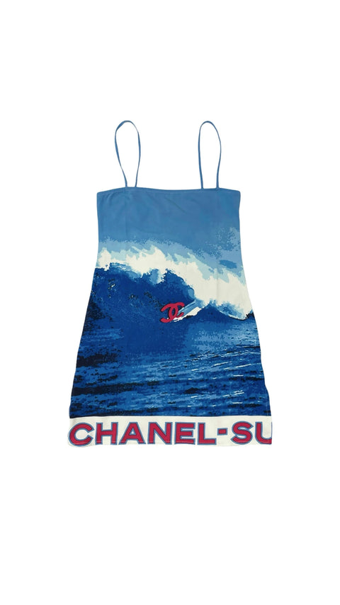 CHANEL 02S SURF VINTAGE BLUE WHITE DRESS RED CC LOGO CHANEL LOGO FR38-36-40