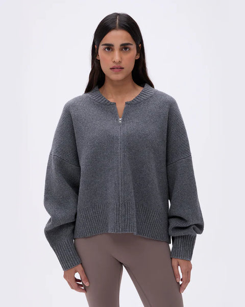Knit Bomber Jacket - Grey Melange