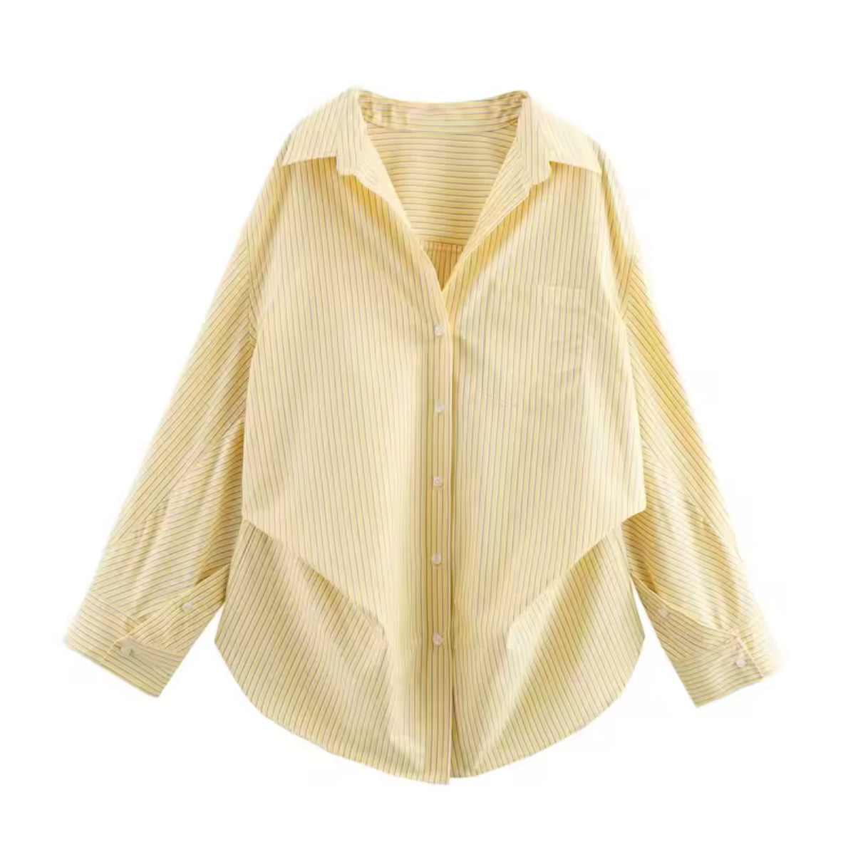 Butter Yellow Set - 2 Set ( long sleeve striped shirt and high waist trousers )