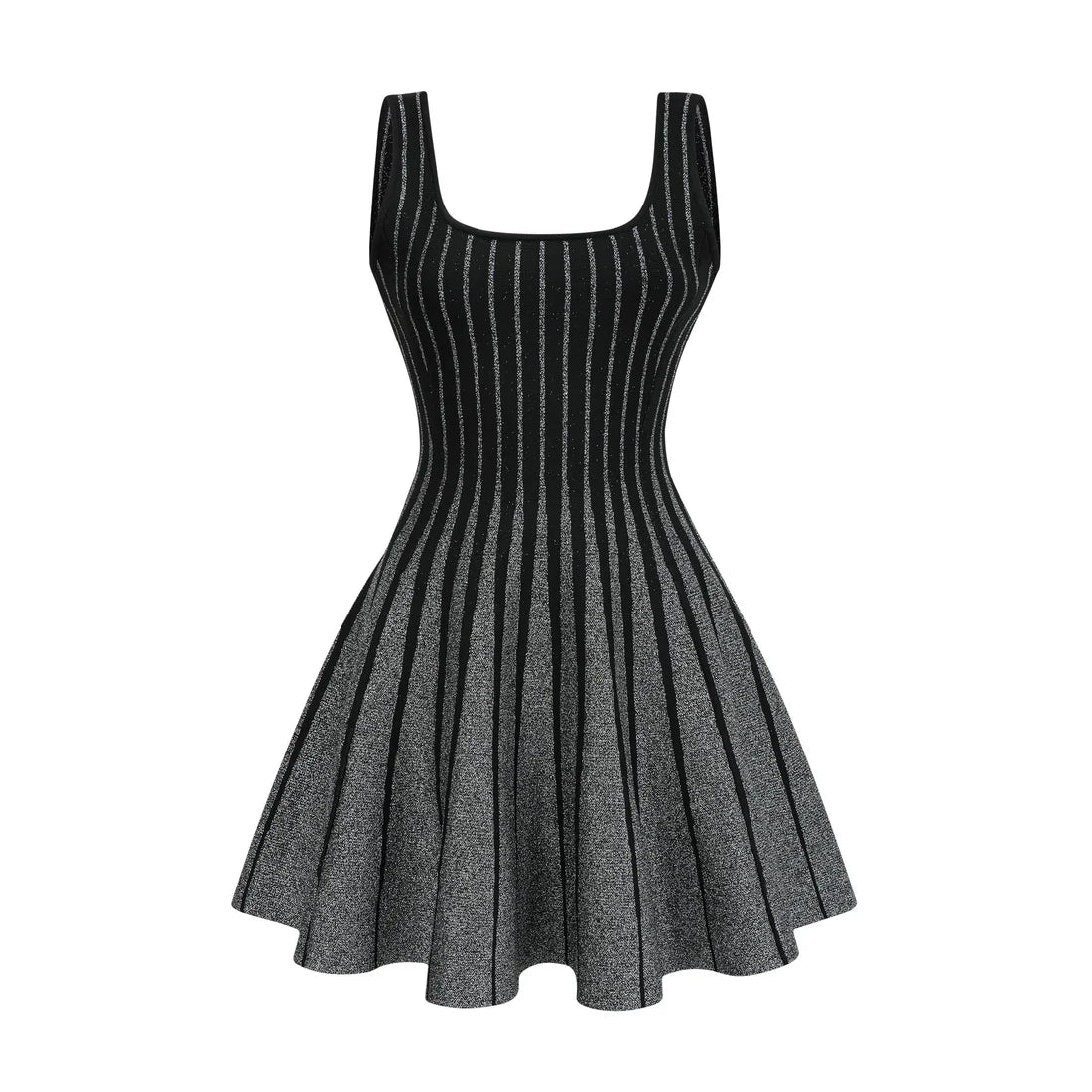 black glittered flared mini dress
