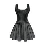black glittered flared mini dress