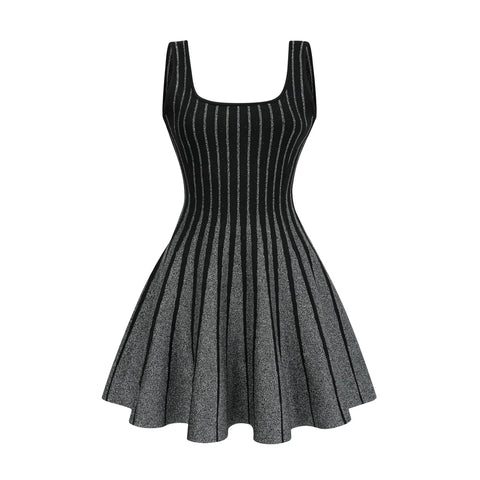 black glittered flared mini dress